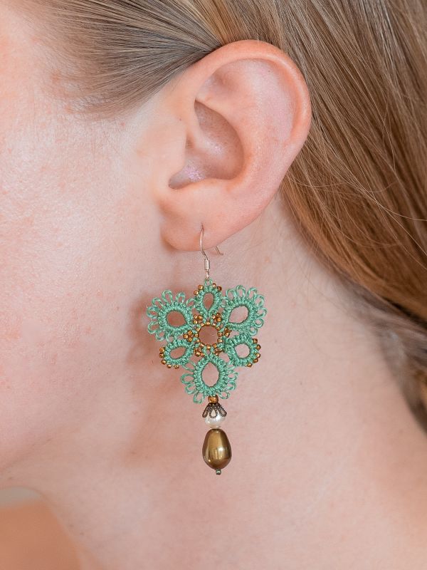 Reed Green Triangle Lace Earrings 1, Green Chandelier Earrings Paparazzi